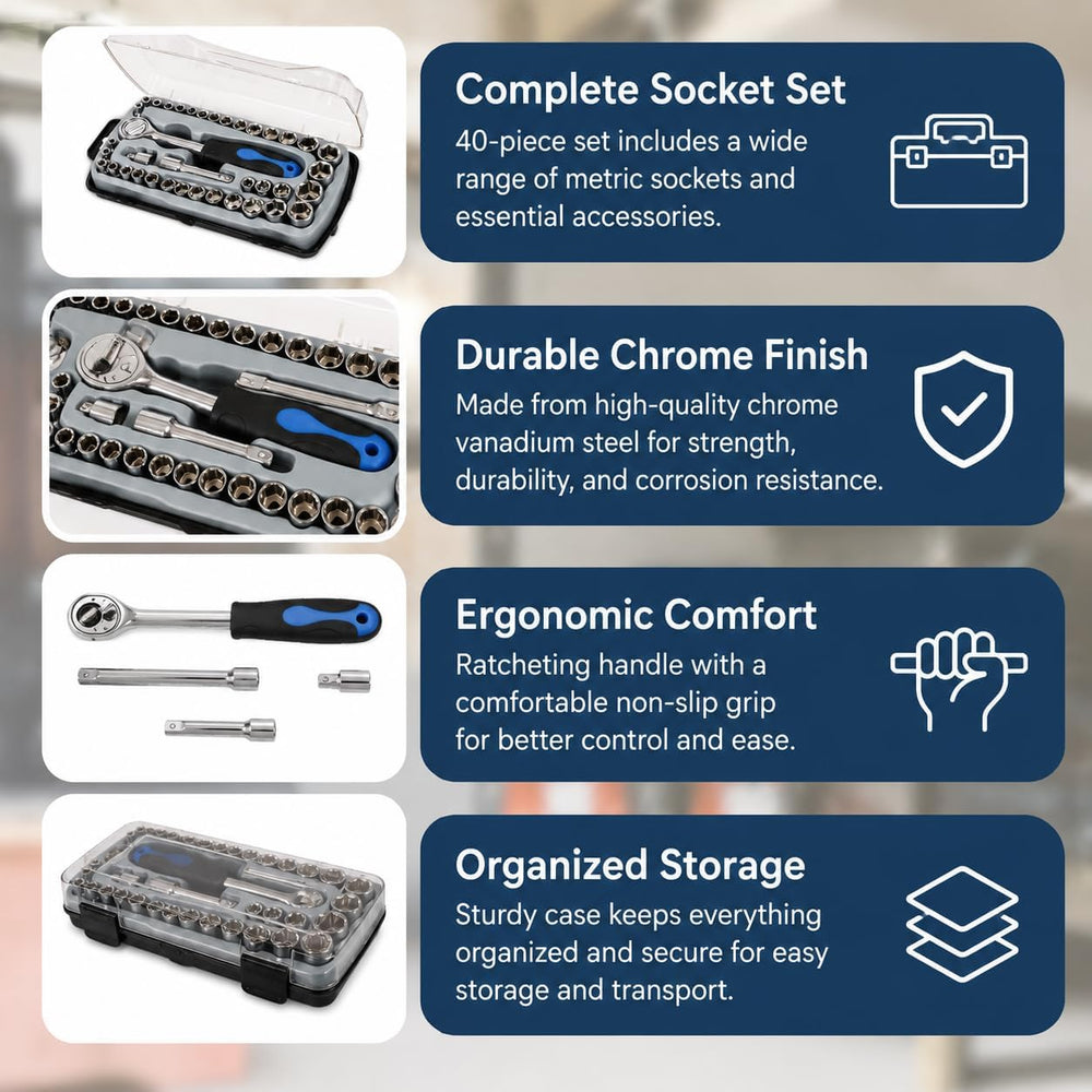 39 piece socket set with ratchets and extension bars