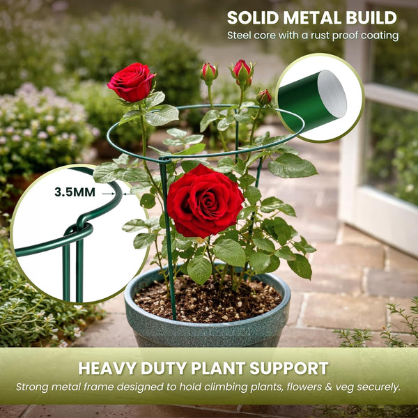 Green coated garden plant support rings