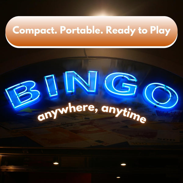 Tabletop bingo game with colourful marking chips.