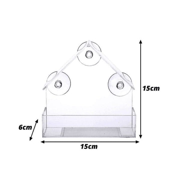 Window mounted bird feeder with feeding tray