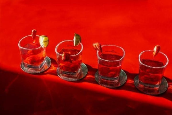 Cocktail glasses with printed mixing instructions