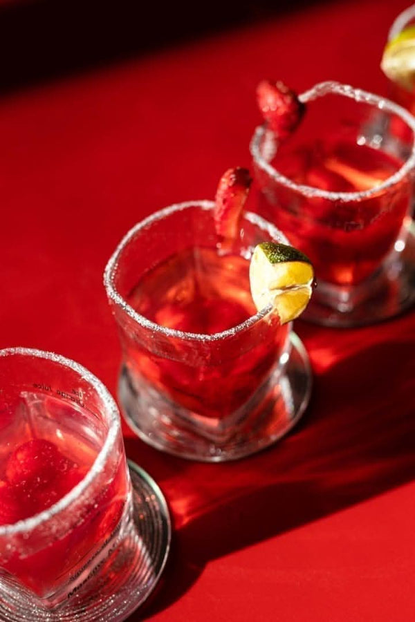 Cocktail recipe glass shown close up