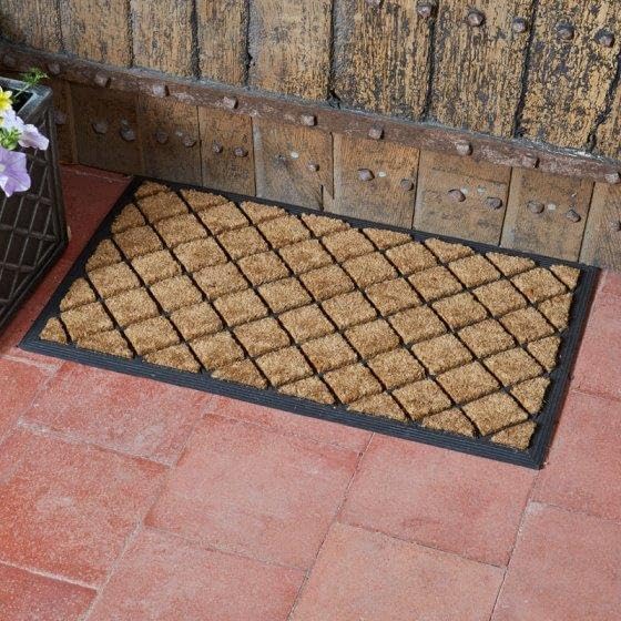 Natural coir door mat with diamond pattern