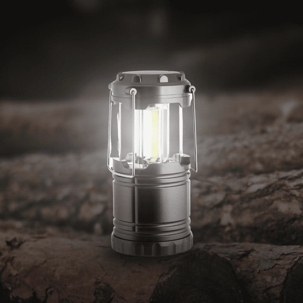 Collapsible COB LED camping lantern fully extended
