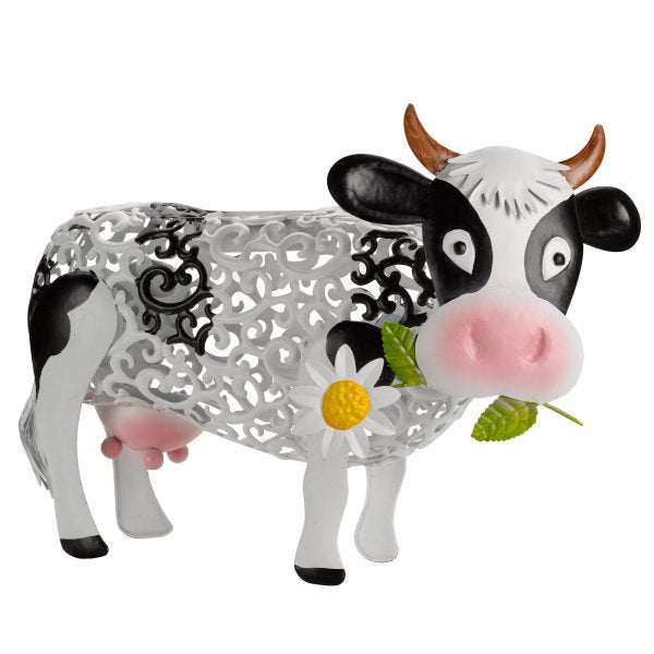Metal cow ornament with colour changing LED light