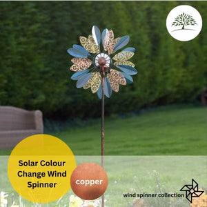 Outdoor metal wind spinner with rotating blades