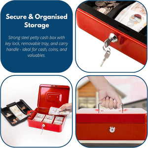 Red cash storage box for home and office.