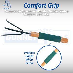 Carbon steel garden rake for raised beds.