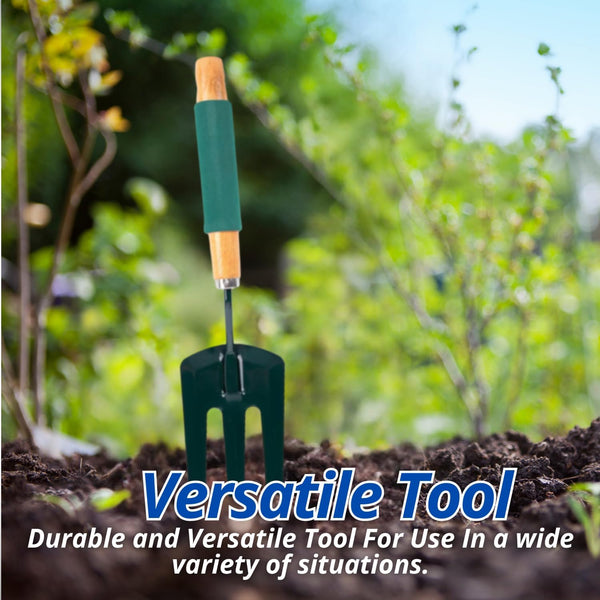 Compact garden fork designed for planting tasks
