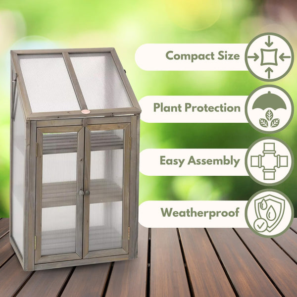Compact wooden greenhouse for small gardens