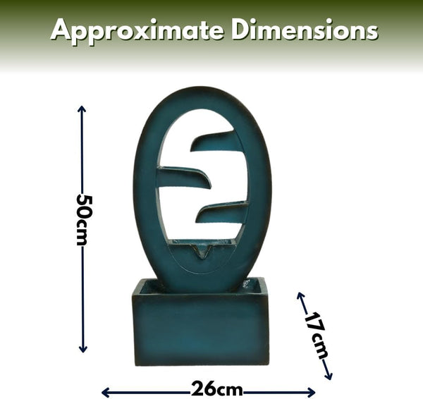 Compact solar powered outdoor water feature.