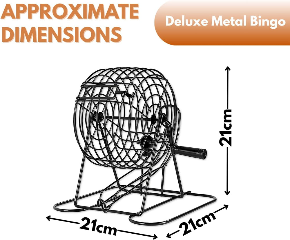 Deluxe bingo game set with rotating metal bingo cage.