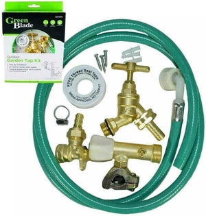 Complete outdoor garden tap kit with hose connector