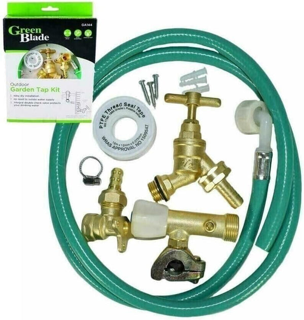 Complete outdoor garden tap kit with hose connector