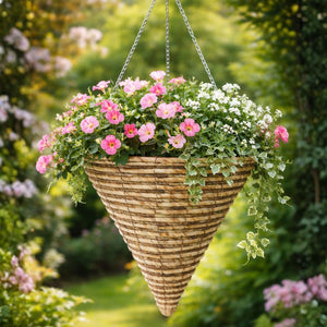 Outdoor wicker hanging planter