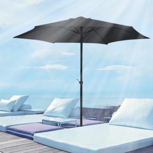2.7m black parasol positioned over outdoor seating