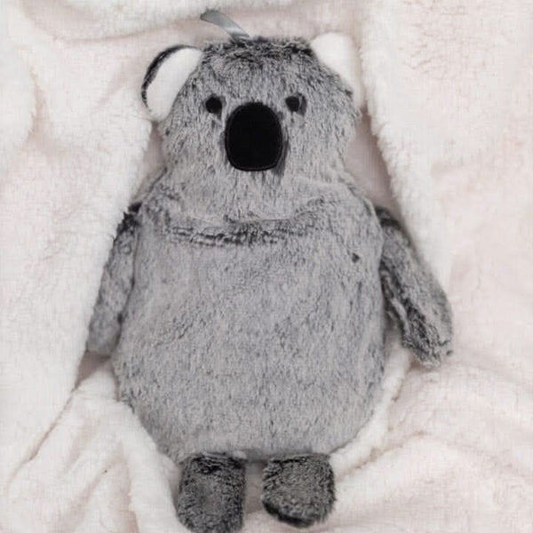 Koala themed hot water bottle with plush fabric cover