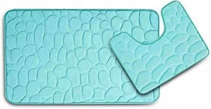 Two piece bathroom mat set with non-slip rubber base