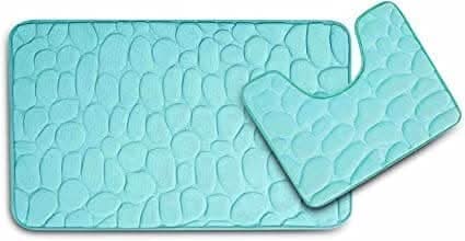 Two piece bathroom mat set with non-slip rubber base