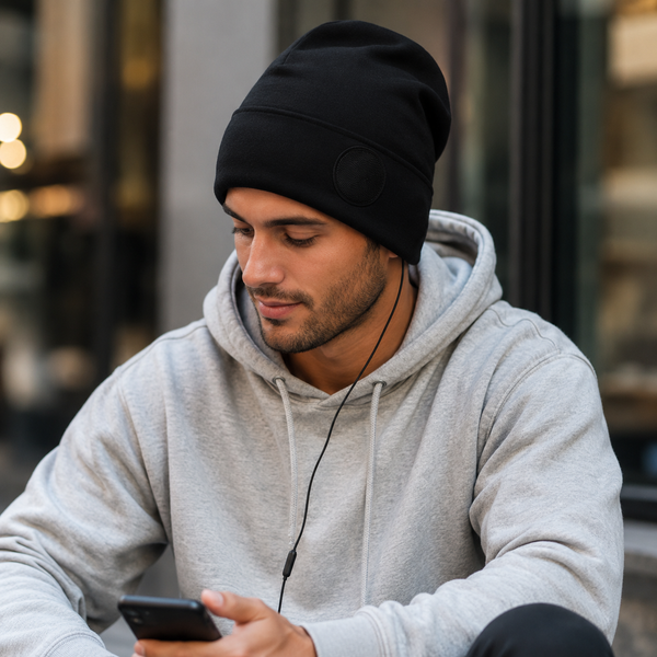 Black Beanie Hat with Built in Headphones