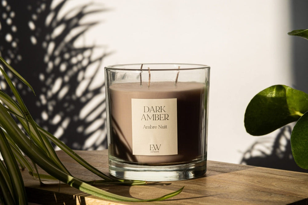Dark Amber three wick soy wax scented candle
