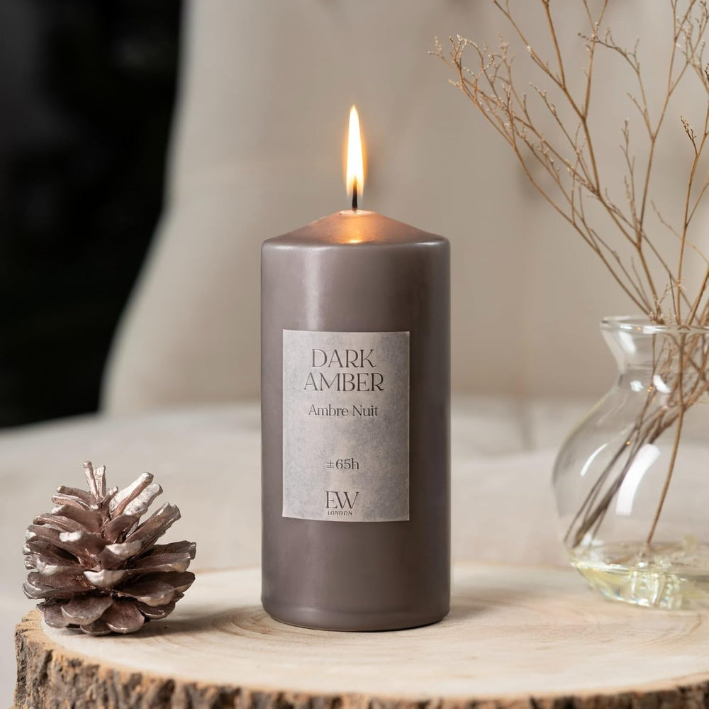 Large Dark Amber scented soy wax pillar candle