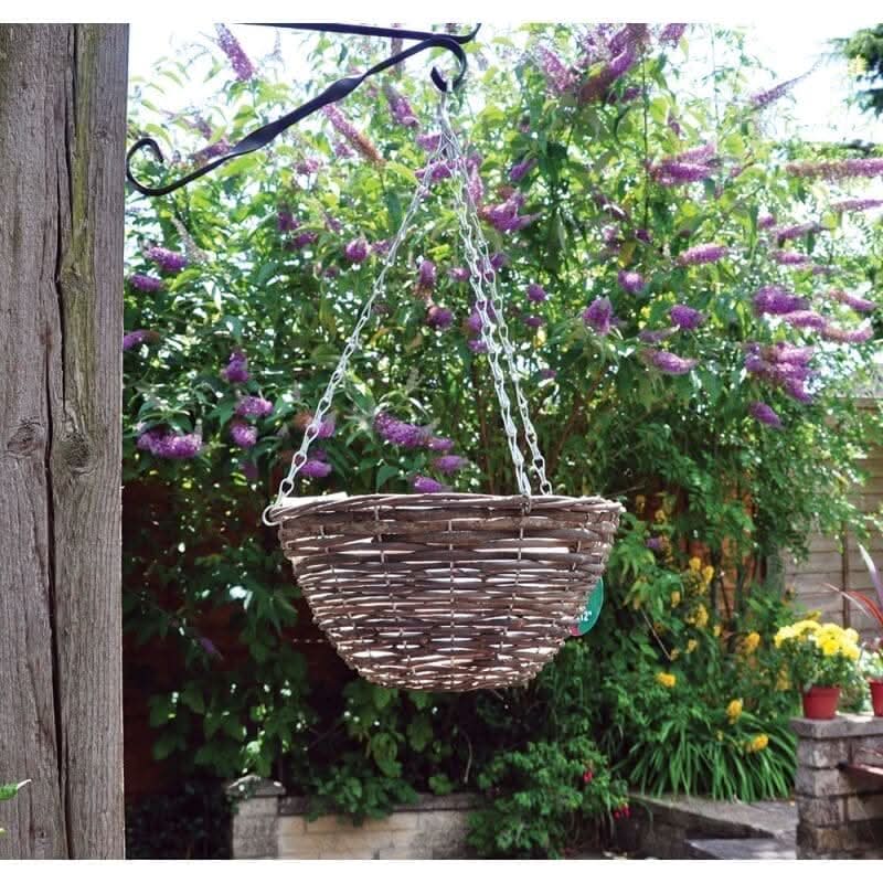 Dark rattan hanging basket with chain