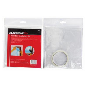 Blackspur window insulation kit packaging with tape on a white background