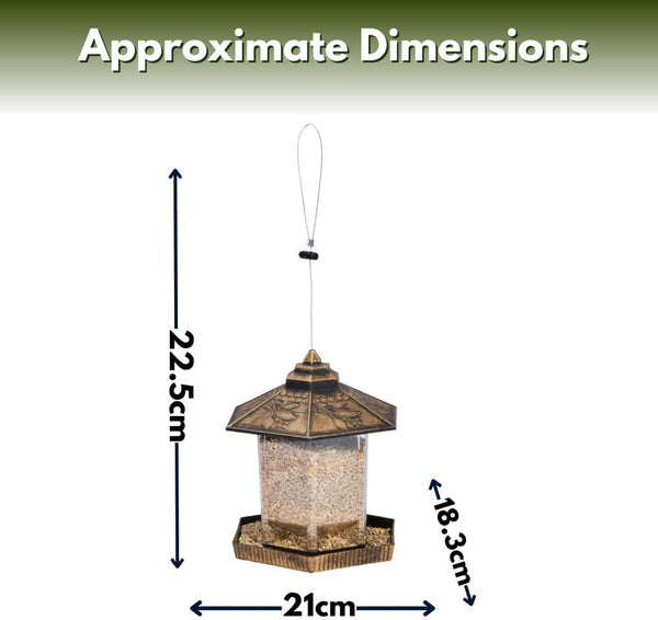 Hanging bird seed feeder with easy refill lid