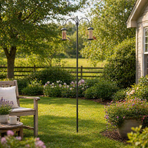 Garden bird feeder pole with two hanging hooks