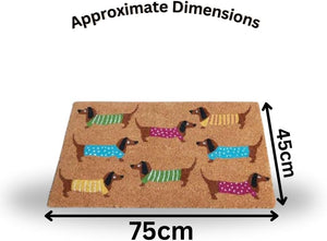 Decorative natural coir doormat with sausage dog design