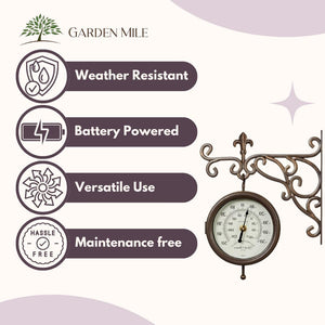 Outdoor wall clock and thermometer for patio décor
