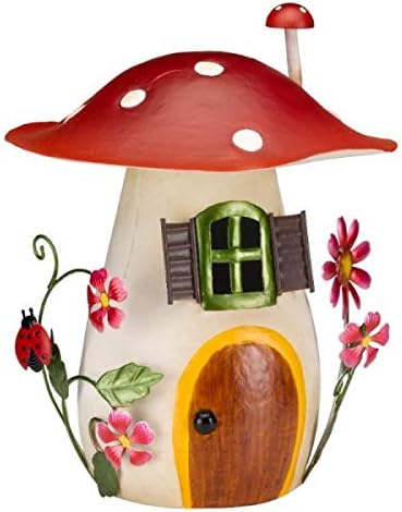 Decorative metal mushroom house for patio display