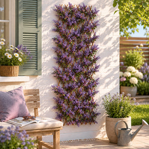 Willow garden trellis with faux violet flowers