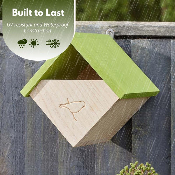 FSC certified bird nesting house mounted outdoors