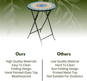 Decorative outdoor balcony table with glass top