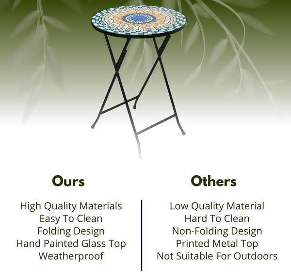 Decorative outdoor balcony table with glass top