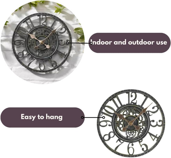 Round analogue clock for garden decor