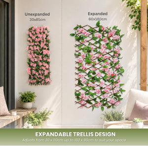 Artificial flower trellis covering a garden wall