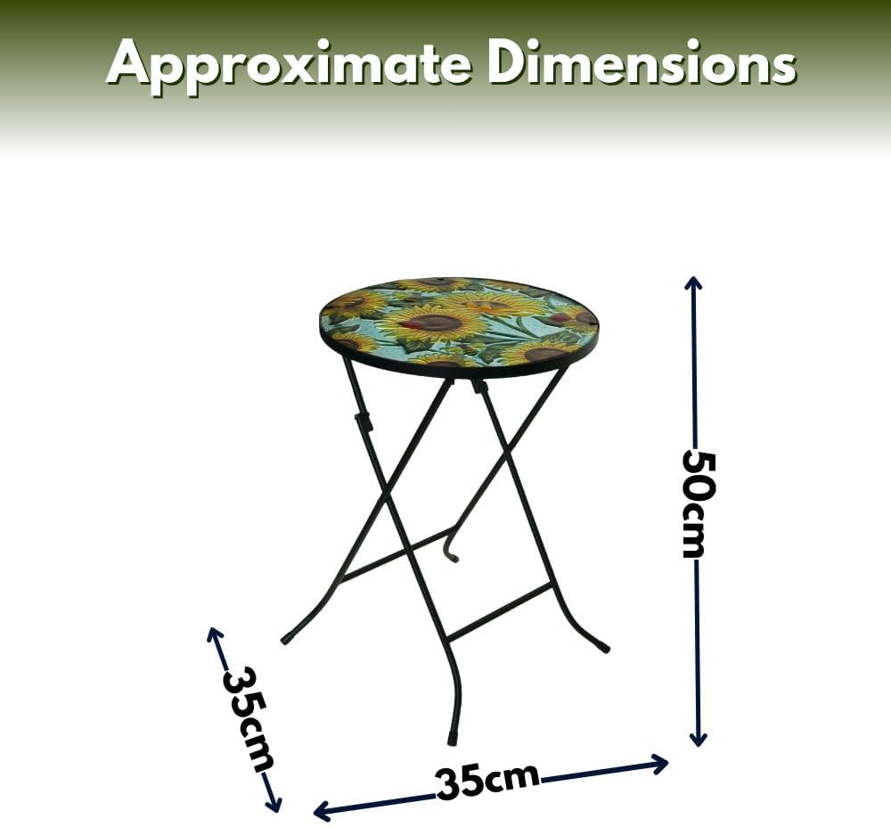 Foldable sunflower glass bistro table for outdoor patio