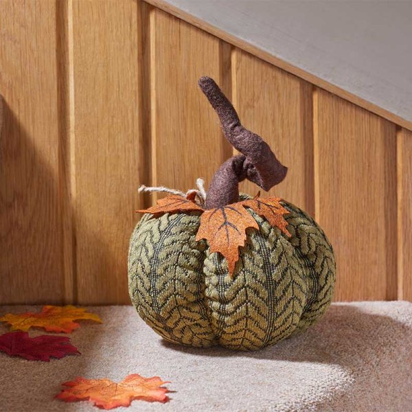 Four medium handcrafted plush pumpkins