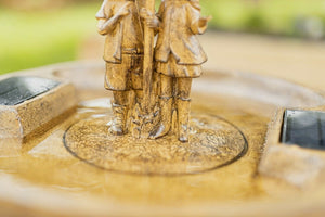 Recirculating water feature displayed on an outdoor terrace