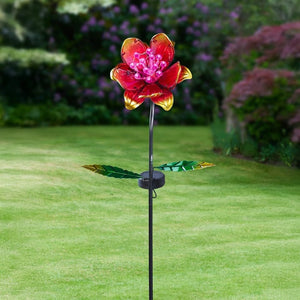 Hand-painted glass flower solar garden ornament