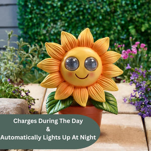 Outdoor pathway light shaped like a sunflower