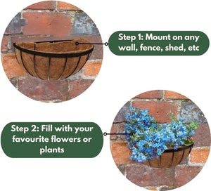 Hanging flower basket displayed on a wooden fence.