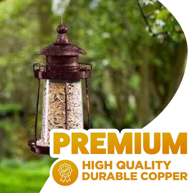 Outdoor metal bird feeder with hanging wire