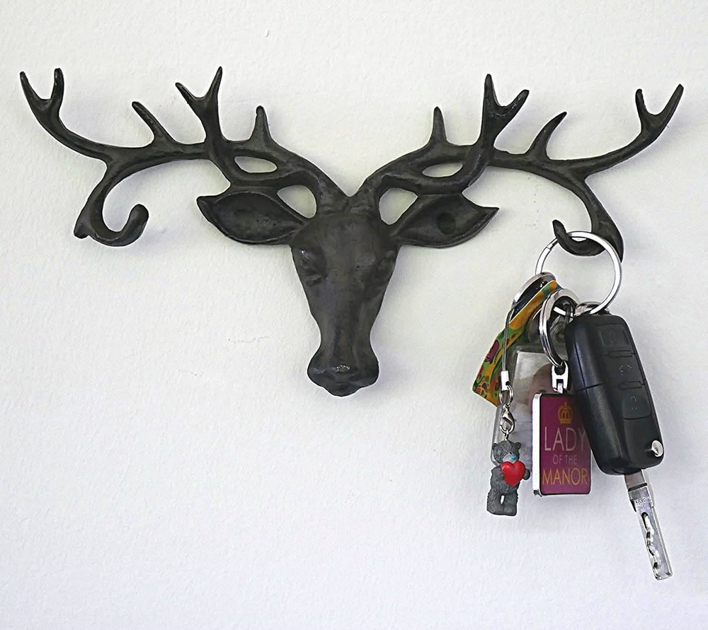 Cast iron stag head coat hook and key holder