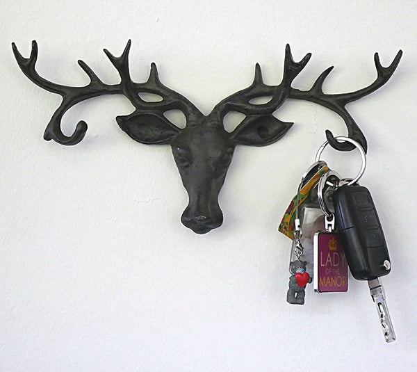 Deer wall hook featuring six antler hooks