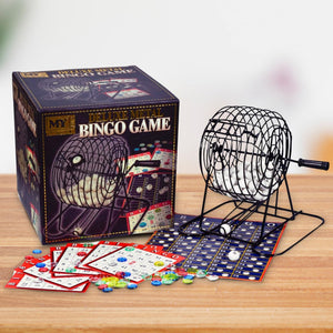 Deluxe bingo game set with rotating metal bingo cage.