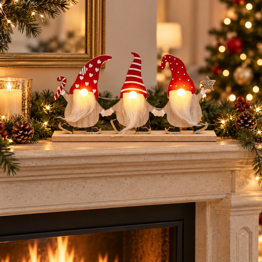 29cm Wooden Light Up Christmas Gonk Decoration
